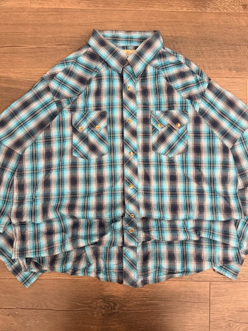 Wrangler Teal Plaid Pearl Snap Western Shirt